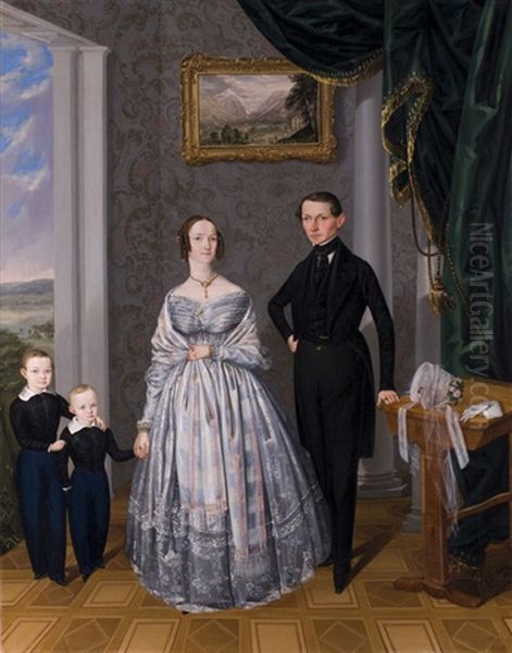 Ehepaar Mit Zwei Knaben Im Biedermeier-interieur - view 1