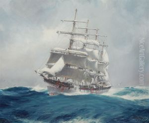 The Four-masted Wool Clipper Port Jackson Cutting Through A Heavy Swell Under Reefed Topsails