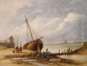 Trocken Aufliegendes Segelschiff In Einem Hafen Der Ostseekuste by Carl Theodor Staaf