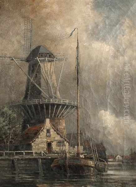 Canal Scenes With Windmills, A Pair - view 1