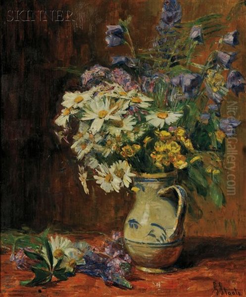 Still Life Of Summer Flowers In A Blue And White Pitcher - view 1