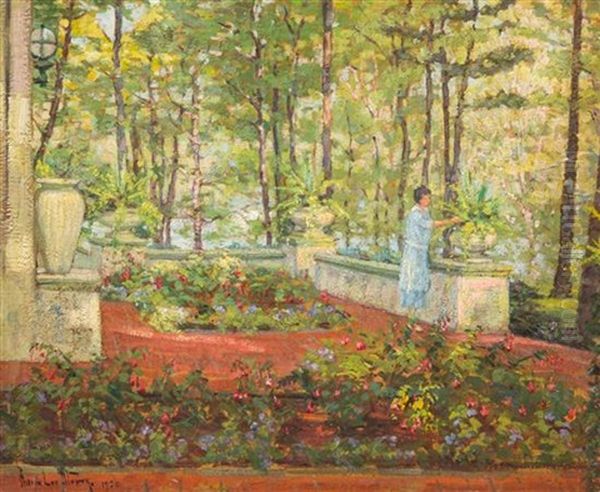 Woman In Wooded Garden - view 1