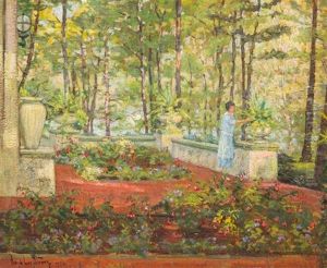 Woman In Wooded Garden by Anna Lee Stacey