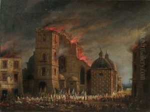 Fire - The Dominican Church In Krakow by Teodor Baltazar Stachowicz