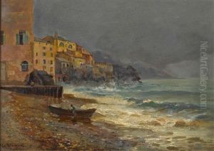 Am Strand Einer Kustenstadt by Wladyslaw Stachowski