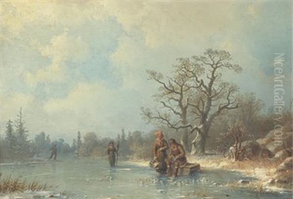 Vinterlandskap Med Pimpelfiskare - view 1