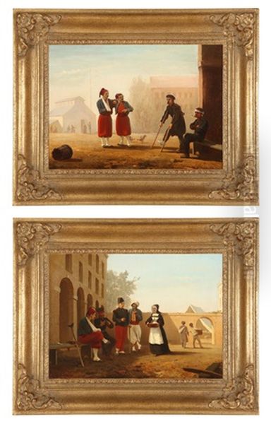 Wounded Soldiers Conversing In Infirmary Courtyards (+ Another; 2 Works) - view 1