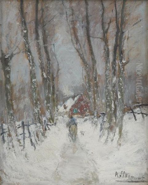 Cavalier Dans Un Chemin Enneige - view 1