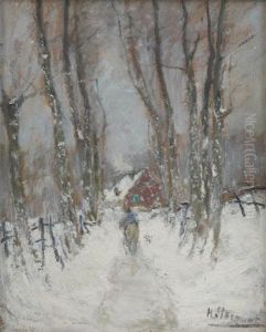 Cavalier Dans Un Chemin Enneige by Henry Stacquet