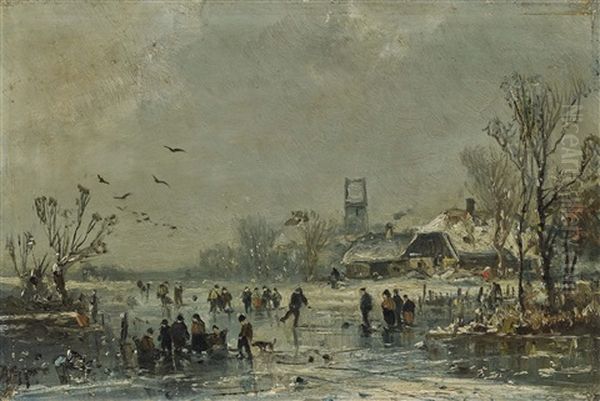 Wintry Landscape With Ice Skaters - view 1