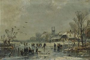 Wintry Landscape With Ice Skaters by Adolf Stademann