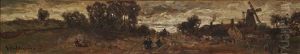 Landscape With Windmill At Dusk by Adolf Stademann