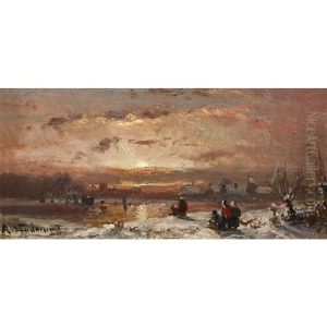 Winterlandschaft In Der Abendsonne by Adolf Stademann