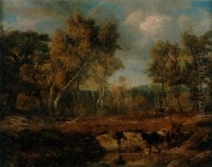 Bewaldete Landschaft Mit Kuhen Am Teich by Johann Jakob Stadler