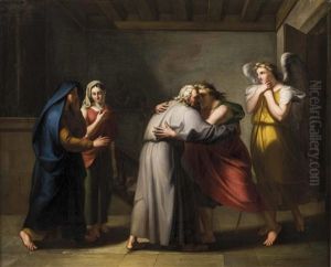 Abschied Des Tobias Von Seinem Erblindeten Vater Mit Dem Engel Raphael by Martin Stadler