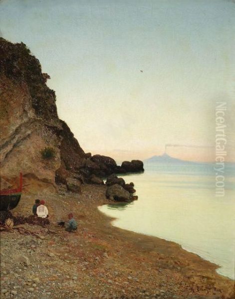 Abendliche Kustenlandschaft Bei Neapel Mit Blick Auf Den Vesuv - view 1