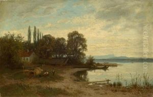 Scene On The Lake Shore by Adolf (Johann) Staebli