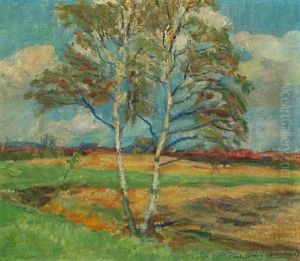 Landscape With A Birch, In The Background A Town by Erik Staehr-Nielsen