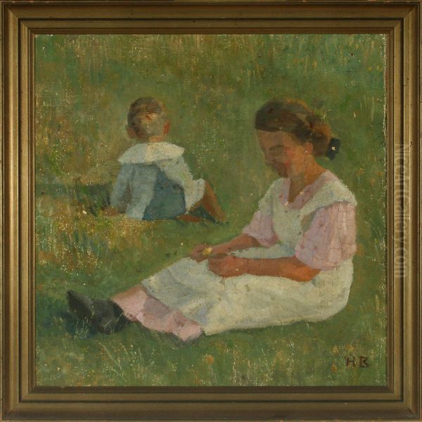 Boy And Girl Sitting In The Grass - view 1