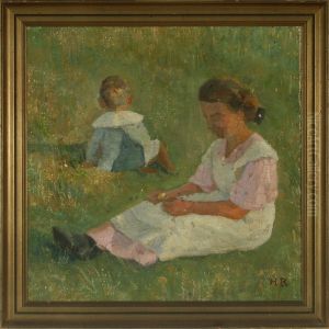 Boy And Girl Sitting In The Grass by Hedvig Brandt