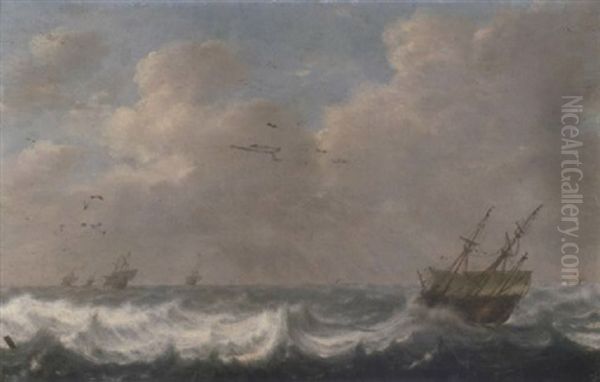 Dutch Men O'war In Stormy Waters - view 1