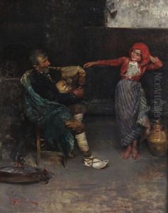 A Peasant Playing A Bagpipe And A Child Dancing