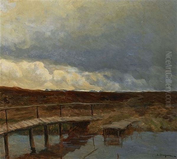 Bog With Bridge In The Loisachtal by Albert Stagura