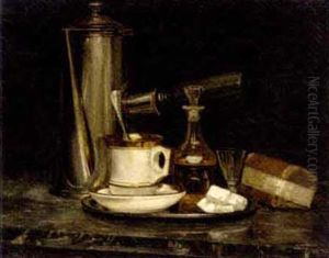 Still Life Of A Decanter, Coffee-cup And Coffee-pot On A Marble Ledge by Emile Stahl