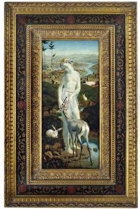 Junges Madchen Mit Blutenkranz Und Rehkitz Vor Weiter Flusslandschaft by Friedrich Stahl