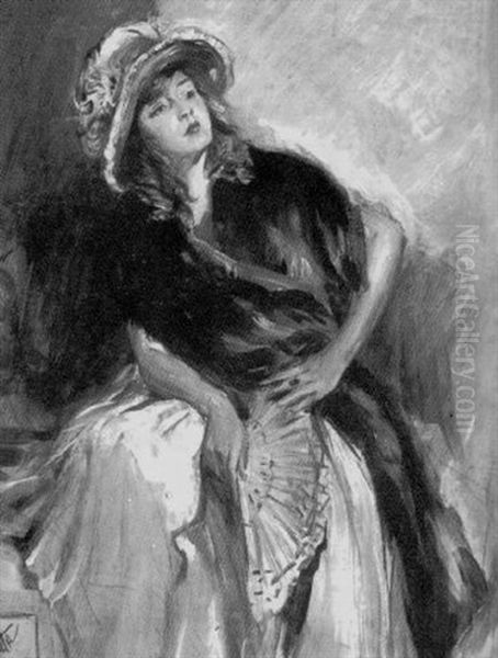 Resting Woman Holding Fan - view 1