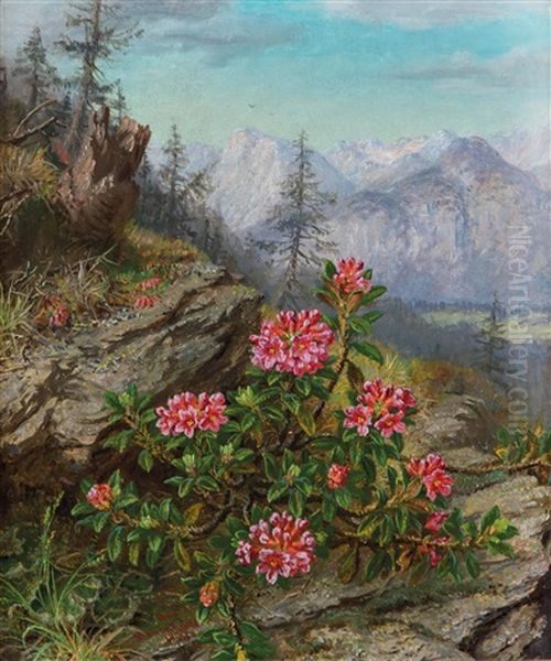 Alpenrosen Mit Berglandschaft - view 1