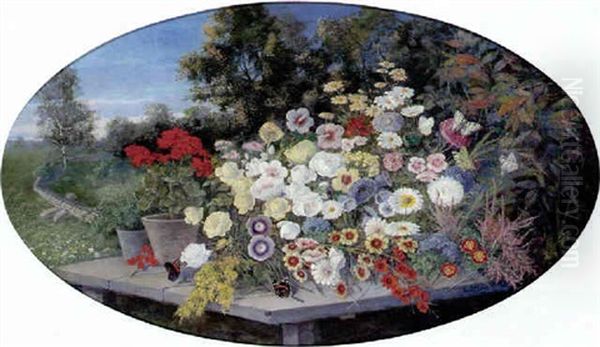Groses Blumenstuck Mit Schmetterlingen - view 1