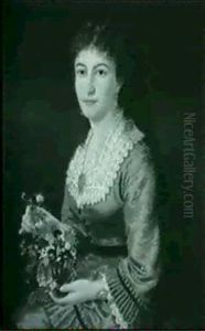 Selbstportrat, Im Blauen Kleid Mit Spitzenbesatz, In Der Hand Eine Vase Mit Fruhlingsblumen Selbstportrat, Im Blauen Kleid Mit Spitzenbesatz, In Der Hand Eine Vase Mit Fruhlingsblumen