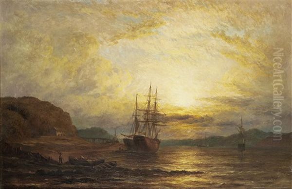 Estuary Scene With Shipping At Sunset - view 1