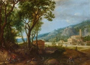 Wooded Landscape With A Church And Castle by Adriaen Van Stalbemt
