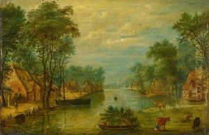 Hollandische Flusslandschaft Mit Bauernkaten Am Wasser by Adriaen Van Stalbemt
