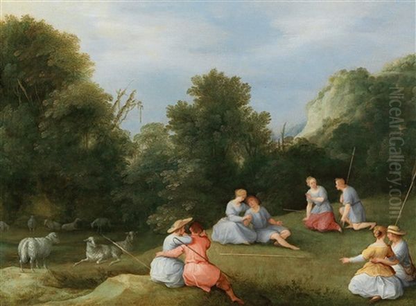 An Arcadian Landscape With Shepherds And Their Flock - view 1