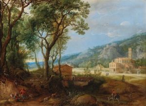 A Landscape With Shepherds And Their Flock And An Abbey In The Background