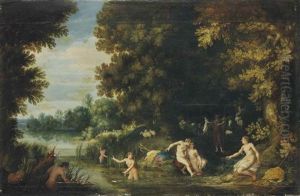 Diane Et Callisto, Acteon Dans Le Lointain by Adriaen Van Stalbemt