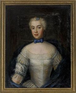 Portratt Forestallande En Ung Friherrinna Ur Atten Lybecker Ikladd Vit Klanning Med Spets Och Djupbla Mantilj - Midjebild by Johan Stalbom