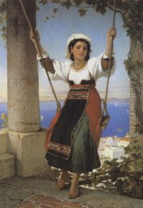 Jonge Napolitaanse Op De Schommel - Gezicht Te Anacapri