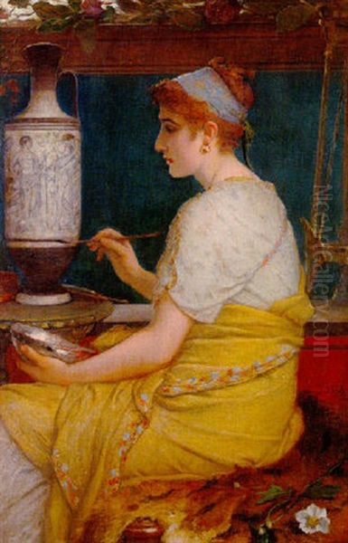 Jeune Femme Peignant Sur Un Vase - view 1
