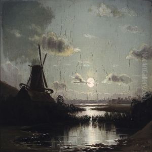 Moonlight Scenery By A Mill by Johannes Herman Brandt