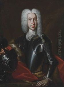 Potrait Of Count Johann Anton Gotthard Schaffgotsch (1665-1742), Half-length, In Armour, His Right Hand Resting On A Helmet by Franz van Stampart