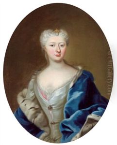 Bildnis Einer Jungen Frau In Weisem Seidenkleid Und Blauem Mantel Mit Hermelinbesatz