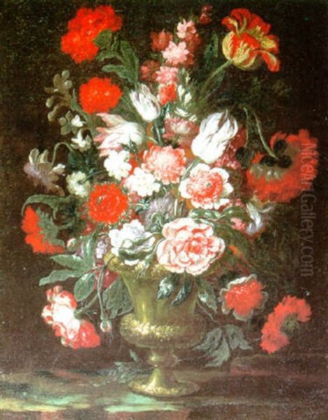 Stilleben Mit Rosen, Tulpen, Anemonen Und Mohn In Einer Prunkvase - view 1