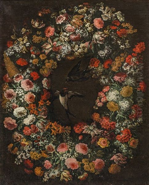 Garland Of Flowers With Two Birds - view 1