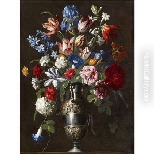 Tulips, A Peony, A Carnation, And Other Flowers In A Gilt Bronze Mounted Urn by Giovanni Stanchi