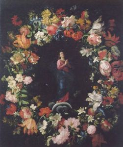A Garland Of Flowers Surrounding The Madonna Of The Immaculate Conception