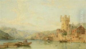 View Of Rhine From Rudesheimwith Adlerturm Tower by George Clarkson Stanfield